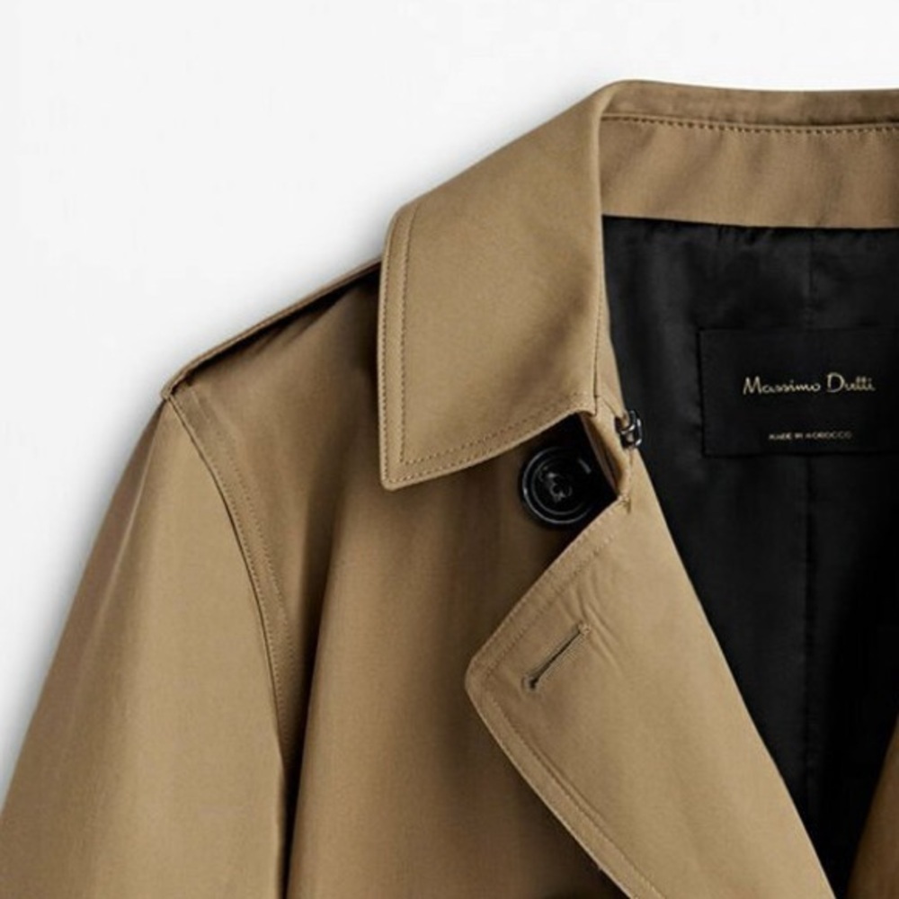 NWT. Massimo Dutti Tan 100% Cotton Long Trench Coat with Belt. Size XS. - Picture 9 of 14